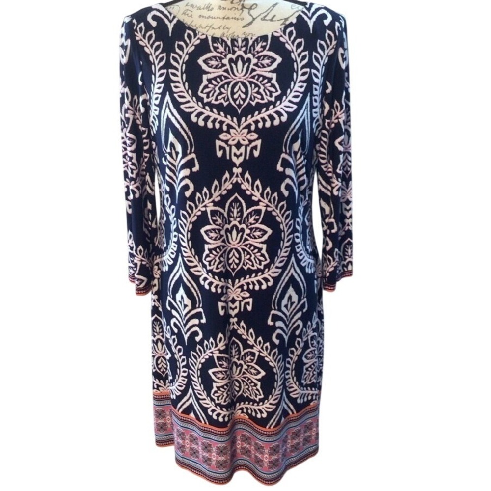 SALE Women's Vince Camuto Navy Blue Paisley Long Sleeve Dress Size 10